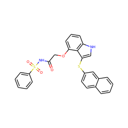 O=C(COc1cccc2[nH]cc(Sc3ccc4ccccc4c3)c12)NS(=O)(=O)c1ccccc1 ZINC000040872734