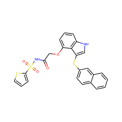 O=C(COc1cccc2[nH]cc(Sc3ccc4ccccc4c3)c12)NS(=O)(=O)c1cccs1 ZINC000040934354