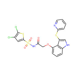 O=C(COc1cccc2[nH]cc(Sc3ccccn3)c12)NS(=O)(=O)c1cc(Cl)c(Cl)s1 ZINC000049867516