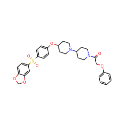 O=C(COc1ccccc1)N1CCC(N2CCC(Oc3ccc(S(=O)(=O)c4ccc5c(c4)OCO5)cc3)CC2)CC1 ZINC000028003427