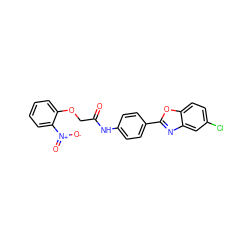 O=C(COc1ccccc1[N+](=O)[O-])Nc1ccc(-c2nc3cc(Cl)ccc3o2)cc1 ZINC000001207720
