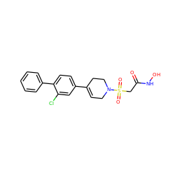 O=C(CS(=O)(=O)N1CC=C(c2ccc(-c3ccccc3)c(Cl)c2)CC1)NO ZINC000028970100