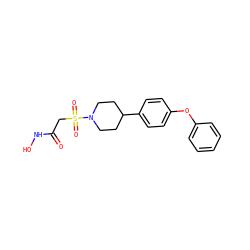 O=C(CS(=O)(=O)N1CCC(c2ccc(Oc3ccccc3)cc2)CC1)NO ZINC000028970089