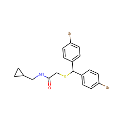 O=C(CSC(c1ccc(Br)cc1)c1ccc(Br)cc1)NCC1CC1 ZINC000103246770