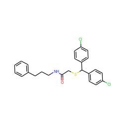 O=C(CSC(c1ccc(Cl)cc1)c1ccc(Cl)cc1)NCCCc1ccccc1 ZINC000103246784