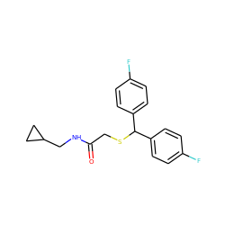 O=C(CSC(c1ccc(F)cc1)c1ccc(F)cc1)NCC1CC1 ZINC000027463573