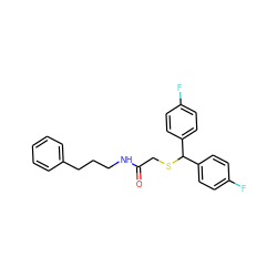 O=C(CSC(c1ccc(F)cc1)c1ccc(F)cc1)NCCCc1ccccc1 ZINC000103246782