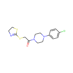 O=C(CSC1=NCCS1)N1CCN(c2ccc(Cl)cc2)CC1 ZINC000004074960