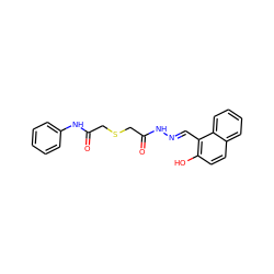 O=C(CSCC(=O)Nc1ccccc1)N/N=C/c1c(O)ccc2ccccc12 ZINC000002870205