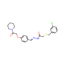 O=C(CSCc1cccc(Cl)c1)N/N=C/c1ccc(OCC(=O)N2CCCCC2)cc1 ZINC000008829876