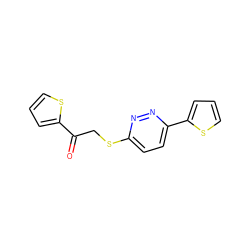 O=C(CSc1ccc(-c2cccs2)nn1)c1cccs1 ZINC000004357916