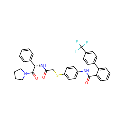 O=C(CSc1ccc(NC(=O)c2ccccc2-c2ccc(C(F)(F)F)cc2)cc1)N[C@H](C(=O)N1CCCC1)c1ccccc1 ZINC000036184524