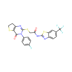 O=C(CSc1nc2c(c(=O)n1-c1ccc(F)cc1)SCC2)Nc1nc2ccc(C(F)(F)F)cc2s1 ZINC000095581995