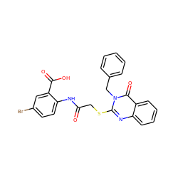 O=C(CSc1nc2ccccc2c(=O)n1Cc1ccccc1)Nc1ccc(Br)cc1C(=O)O ZINC000038141365