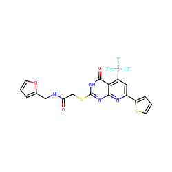 O=C(CSc1nc2nc(-c3cccs3)cc(C(F)(F)F)c2c(=O)[nH]1)NCc1ccco1 ZINC000006498533