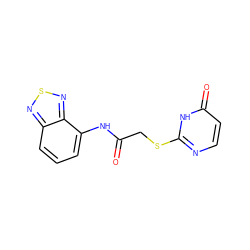 O=C(CSc1nccc(=O)[nH]1)Nc1cccc2nsnc12 ZINC000009143450