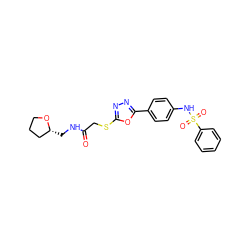 O=C(CSc1nnc(-c2ccc(NS(=O)(=O)c3ccccc3)cc2)o1)NC[C@@H]1CCCO1 ZINC000004400058