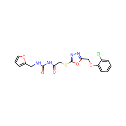 O=C(CSc1nnc(COc2ccccc2Cl)o1)NC(=O)NCc1ccco1 ZINC000003364736