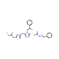 O=C(CSc1nnc(Cc2csc(NC(=O)CCl)n2)n1NC(=O)c1ccccc1)N/N=C/c1ccccc1 ZINC000028712163