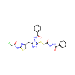 O=C(CSc1nnc(Cc2csc(NC(=O)CCl)n2)n1NC(=O)c1ccccc1)NNC(=O)c1ccccc1 ZINC000028712154