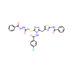 O=C(CSc1nnc(Cc2csc(NC(=O)c3ccccc3)n2)n1NC(=O)c1ccc(Cl)cc1)NNC(=O)c1ccccc1 ZINC000028815666