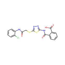 O=C(CSc1nnc(NC(=O)c2ccccc2C(=O)O)s1)Nc1ccccc1Cl ZINC000002994152