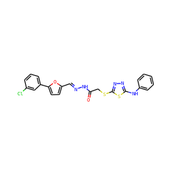 O=C(CSc1nnc(Nc2ccccc2)s1)N/N=C/c1ccc(-c2cccc(Cl)c2)o1 ZINC001772584324