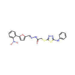 O=C(CSc1nnc(Nc2ccccc2)s1)N/N=C/c1ccc(-c2ccccc2[N+](=O)[O-])o1 ZINC001772627356