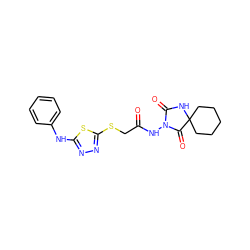 O=C(CSc1nnc(Nc2ccccc2)s1)NN1C(=O)NC2(CCCCC2)C1=O ZINC000003447463