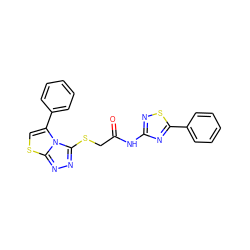 O=C(CSc1nnc2scc(-c3ccccc3)n12)Nc1nsc(-c2ccccc2)n1 ZINC000001805632