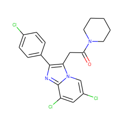 O=C(Cc1c(-c2ccc(Cl)cc2)nc2c(Cl)cc(Cl)cn12)N1CCCCC1 ZINC000013607373