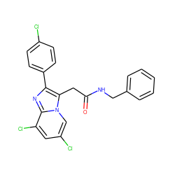 O=C(Cc1c(-c2ccc(Cl)cc2)nc2c(Cl)cc(Cl)cn12)NCc1ccccc1 ZINC000013607407