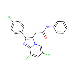 O=C(Cc1c(-c2ccc(Cl)cc2)nc2c(Cl)cc(Cl)cn12)Nc1ccccc1 ZINC000013607358