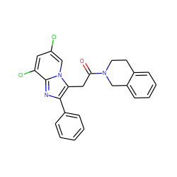 O=C(Cc1c(-c2ccccc2)nc2c(Cl)cc(Cl)cn12)N1CCc2ccccc2C1 ZINC000013607388