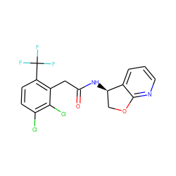 O=C(Cc1c(C(F)(F)F)ccc(Cl)c1Cl)N[C@@H]1COc2ncccc21 ZINC000144960031