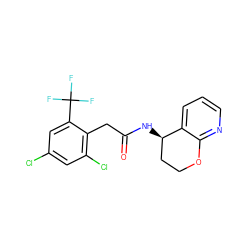 O=C(Cc1c(Cl)cc(Cl)cc1C(F)(F)F)N[C@@H]1CCOc2ncccc21 ZINC000146654777