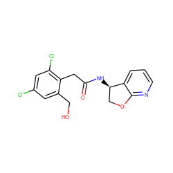 O=C(Cc1c(Cl)cc(Cl)cc1CO)N[C@@H]1COc2ncccc21 ZINC000146602850