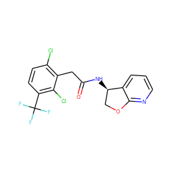 O=C(Cc1c(Cl)ccc(C(F)(F)F)c1Cl)N[C@@H]1COc2ncccc21 ZINC000145057665