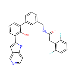 O=C(Cc1c(F)cccc1F)NCc1cccc(-c2cccc(-c3cc4cnccc4[nH]3)c2O)c1 ZINC000101047667