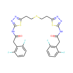 O=C(Cc1c(F)cccc1F)Nc1nnc(CCSCCc2nnc(NC(=O)Cc3c(F)cccc3F)s2)s1 ZINC000169698173