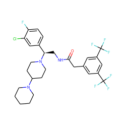 O=C(Cc1cc(C(F)(F)F)cc(C(F)(F)F)c1)NC[C@H](c1ccc(F)c(Cl)c1)N1CCC(N2CCCCC2)CC1 ZINC000027440071