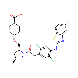 O=C(Cc1cc(Cl)c(Nc2nc3cc(F)ccc3s2)cc1F)N1C[C@@H](F)C[C@H]1CO[C@H]1CC[C@H](C(=O)O)CC1 ZINC000261173987