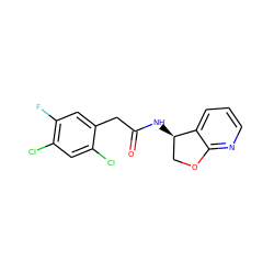 O=C(Cc1cc(F)c(Cl)cc1Cl)N[C@@H]1COc2ncccc21 ZINC000146583031