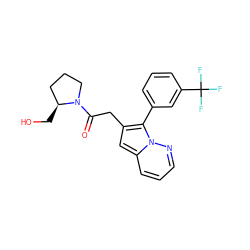 O=C(Cc1cc2cccnn2c1-c1cccc(C(F)(F)F)c1)N1CCC[C@@H]1CO ZINC000095555779