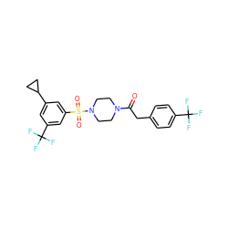 O=C(Cc1ccc(C(F)(F)F)cc1)N1CCN(S(=O)(=O)c2cc(C3CC3)cc(C(F)(F)F)c2)CC1 ZINC000040916213