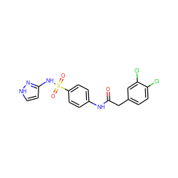 O=C(Cc1ccc(Cl)c(Cl)c1)Nc1ccc(S(=O)(=O)Nc2cc[nH]n2)cc1 ZINC000103250356