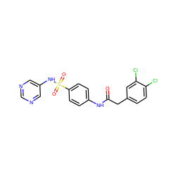 O=C(Cc1ccc(Cl)c(Cl)c1)Nc1ccc(S(=O)(=O)Nc2cncnc2)cc1 ZINC000103250372