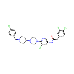 O=C(Cc1ccc(Cl)c(Cl)c1)Nc1cnc(N2CCN(C3CCN(Cc4ccc(Cl)cc4)CC3)CC2)c(Cl)c1 ZINC000049723092