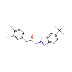 O=C(Cc1ccc(Cl)c(Cl)c1)Nc1nc2ccc(C(F)(F)F)cc2s1 ZINC000169309144