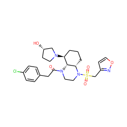 O=C(Cc1ccc(Cl)cc1)N1CCN(S(=O)(=O)Cc2ccon2)[C@H]2CCC[C@H](N3CC[C@H](O)C3)[C@H]21 ZINC001772653659